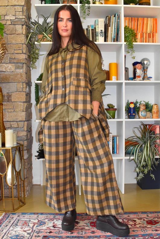 Nora Brushed Cotton Gingham Kick Pant Deep Olive